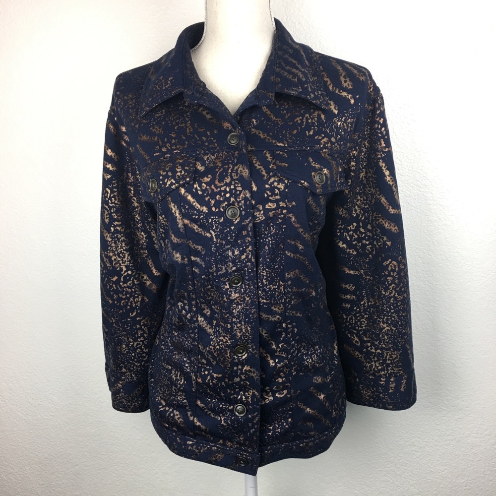 Plus Navy and Copper Animal Print Light Jacket - Picture 4 of 6
